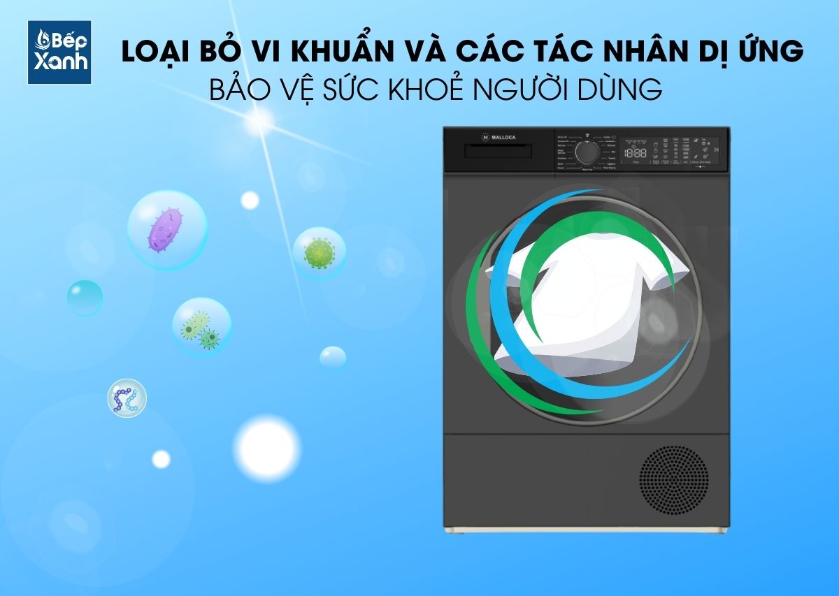 loại bỏ vi khuẩn Máy sấy quần áo Malloca MTD-T1510HP